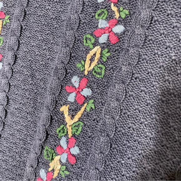 Vintage Christopher & Banks Floral Hand Embroidered Navy Cotton Sweater Ramie M - Picture 6 of 15